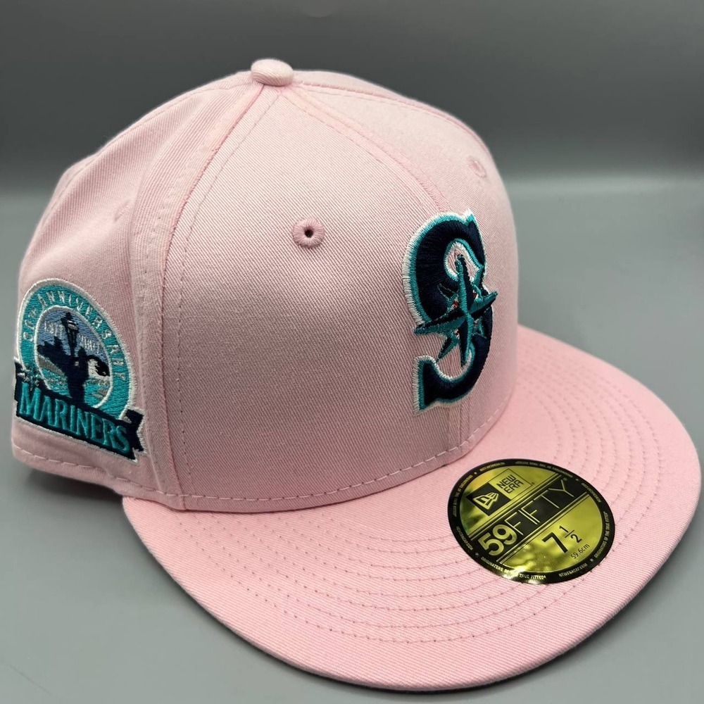 Seattle Mariners Hat Men 7 1/2 Pink 59Fifty New Era Fitted Cap
